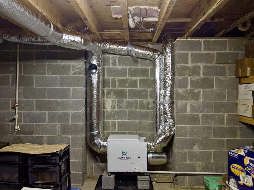 Spiral ductwork in a commercial plant room